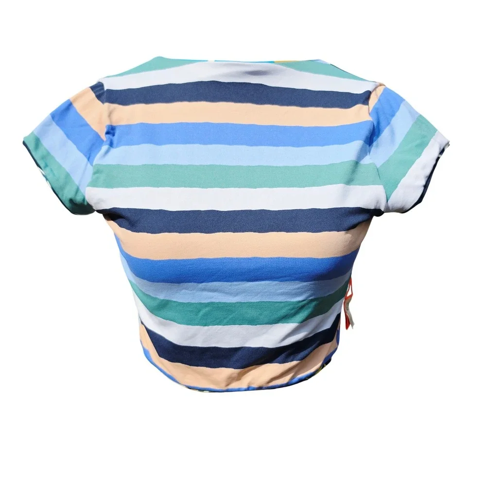 Maaji Reversible Tropical Palm Striped Open Tie Back Swim Crop Top OP18399 Small